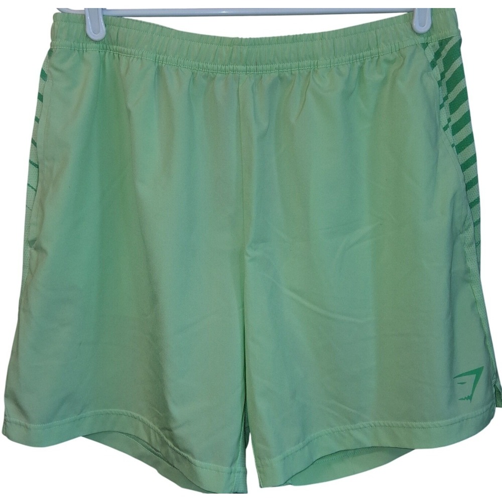 Gymshark A1A9T-EBFZ Men XXL Bali Green Sport Stripe 7" Slim Fit Active Shorts‎